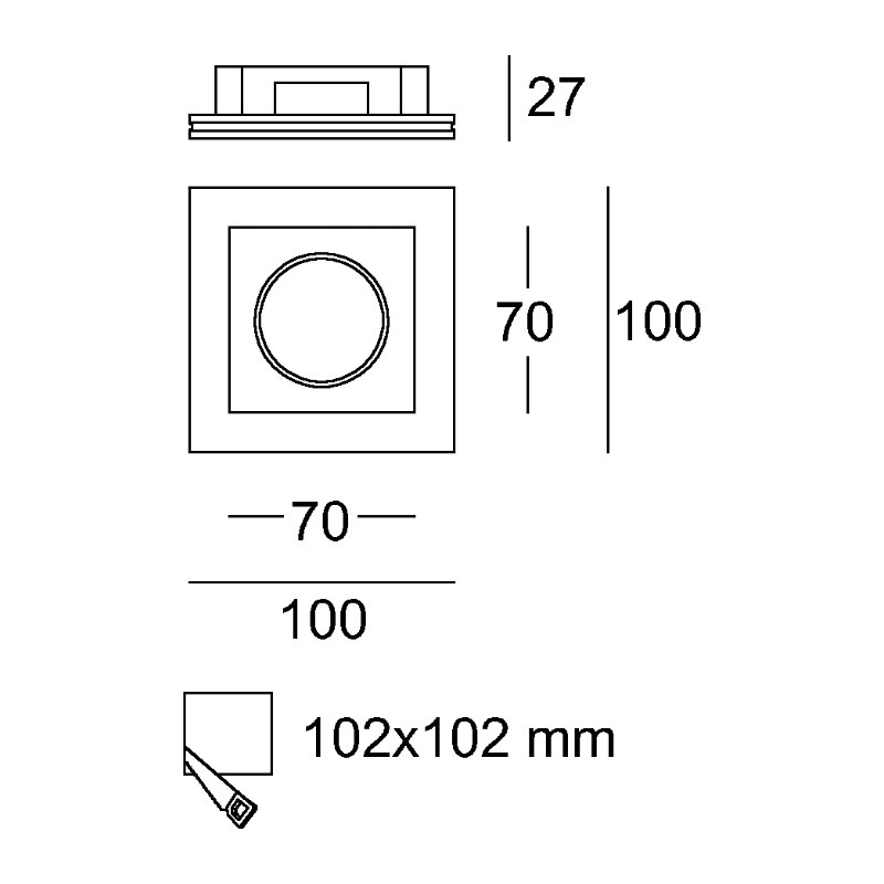 DOWNLIGHT EMPOTRABLE ESCAYOLA CUADRADO GU10 100MM E400/1 CONALUX 1